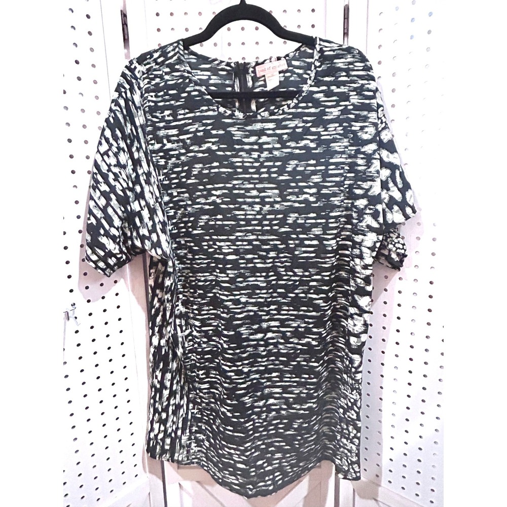 Band of Gypsies Black‎ White Abstract Print Short Sleeve Zipper Dress XS